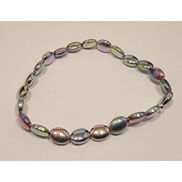 Handmade Iridescent Beaded Bracelet | Shimmer Pearl Effect Jewelry - Picture 1 of 2